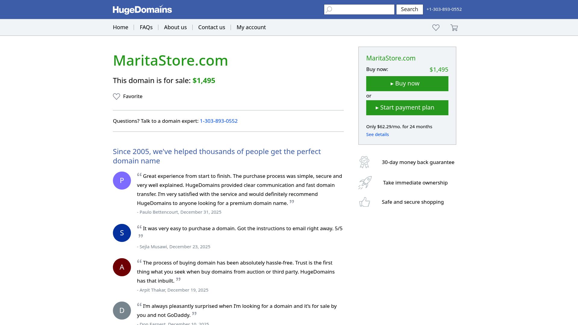 Screen capture of Marita Store website showing the Burn+Control coffee product page with price and description clearly visible