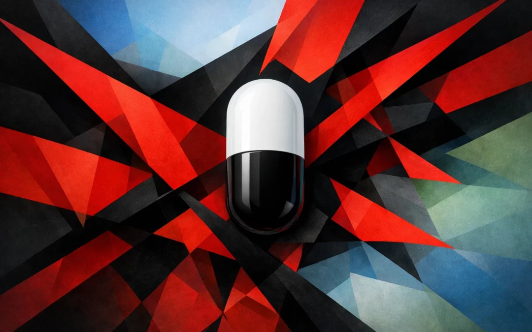 Formes géométriques abstraites audacieuses signalant les contre-indications des produits Marita.