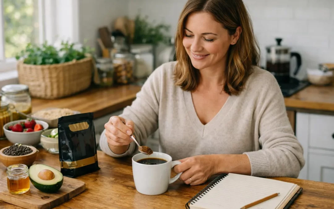 Femme préparant café Marita pour maigrir avec ingrédients sains